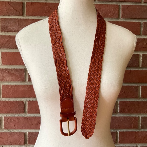 Talbots Vintage 90s Brown Woven Leather Braided Boho Western Adjustable Belt M - Picture 8 of 12
